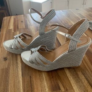 Brand New/ never worn BAMBOO silver wedges size 7.5